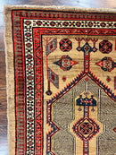 Antique Persian Runner 3 x 7, Camel Hair Runner 3x7 ft, Handmade Hallway Rug, Geometric Design, Tribal Rug, Persian Sarab Rug 3x7