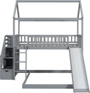 Gray Twin Loft Bunk Bed With Slide And Stairs Storage