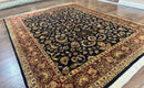 Indo Persian Rug 8x10, Navy Blue and Red, Floral Allover, Hand Knotted Vintage Wool Carpet, Indo Sarouk