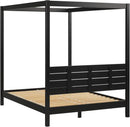 Modern Black Queen Canopy Bedframe with Slatted Headboard