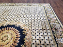 Indian Rug with Tibetan Weave, 6x8 - 6x9 Rugs, Indo-Tibetan Rug, Black and Cream Beige Tan, Floral Border, Soft Rug, Handmade Area Rug, Wool
