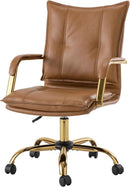 Adjustable Faux Leather Desk Chair With Golden Legs Camel