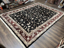 Sino Persian Rug 9x12, High Quality Oriental Carpet, Black and Maroon, Wool and Silk, Allover Floral Pattern, Hand Knotted, Vintage Rug Nice