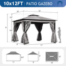 TREXM 10x12 Outdoor Gazebo Tent with Double Roofs, Patio Gazebo with Mosquito Netting and Privacy Screens, Patio Canopy for Shade and Rain for Backyard, Garden, Lawn and Deck (Grey)