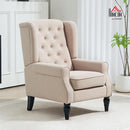 Beige Midcentury Button Tufted Wingback Upholstered Armchair
