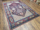 Antique Persian Tehran Rug 5x8, Midnight Blue and Red, Hand-Knotted, Wool