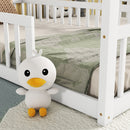 Double Twin House-Style Floor Bed with Fence, Guardrails, without door, White(Old Sku:W504P143317)