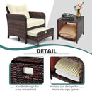 5 Piece Beige Rattan Patio Furniture Set With Ottomans And Coffee Table