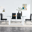 Glass Dining Table Large Modern Minimalist Rectangular for 6-8 with 0.4' Tempered Glass Tabletop and white MDF Trapezoid Bracket,For Kitchen Dining Living Meeting Room Banquet Hall F-1550