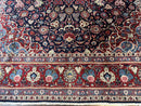 Navy Blue Persian Rug 9x12, Antique Persian Carpet, Kork Wool, 200 KPSI, Persian Kashan Rug