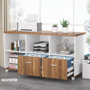 63 Inch L Desk With File Cabinet Walnut White Finish