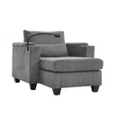 Convertible Chaise Lounge Sofa Chair Corduroy Sleeper with USB Ports, Cup Holders, Storage, Grey