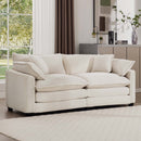 Modern Fabric Living Room Sofa 2 Seater with 4 Pillows, Upholstered Deep Seating Loveseat, Light Beige Corduroy