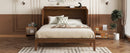 Queen Size Murphy Bed, Pine Wood Cabinet Bed with Power Station and Rattan Decoration Panel,Walnut