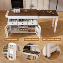 Modern Kitchen Island with Extendable Dining Table & Power Outlet, White MDF, 74.8'