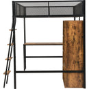Full Size Metal Loft bed with Built-in Desk, Wardrobeand Shelves, Black(ETA:1.23)