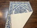 Tree of Life Indian Hand Stitched Rug 4x6, Indian Wall Hanging Rug, Ivory Blue, Silk on Cotton, Vintage