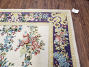 Vintage Chinese Floral Needlepoint Area Rug 6x9, Wool Hand-Woven Handmade Flatweave Rug, Ivory & Purple, Fruits Grapes Apples, Dining Room