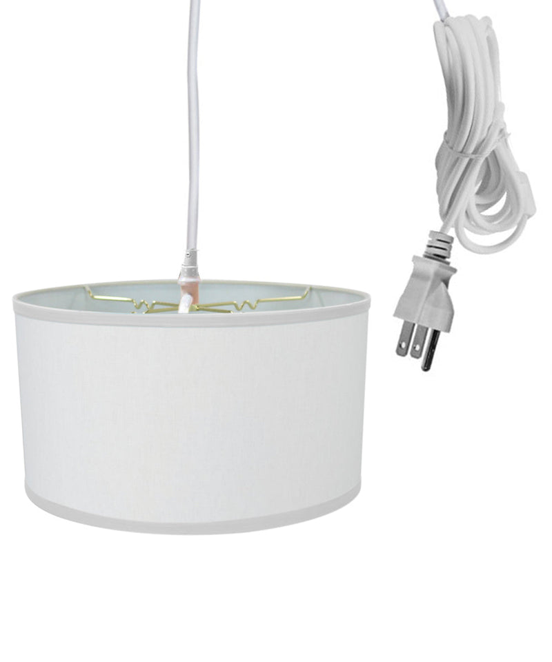 1 Light Swag Plug-In Pendant 18"w White Linen Shade, 17' White Cord