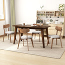 5-Piece Mid-Century Dining Set with Walnut Finished Frame, Upholstered Dining Chairs,Light Beige Chairs and Walnut Wood Table