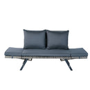 1 PCS Patio Wicker Side Foldable Bench Patio Backyard Conversation Bench Grey Wicker + Dark Grey Cushion