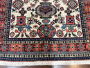 Persian Tribal Rug 8x11, Persian Ardabil Rug, Geometric Medallion Animal Pictorial Rug, Ivory Red Blue, Hand Knotted Vintage Wool Carpet