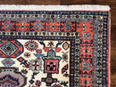 Persian Tribal Rug 8x11, Persian Ardabil Rug, Geometric Medallion Animal Pictorial Rug, Ivory Red Blue, Hand Knotted Vintage Wool Carpet
