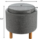 Grey Premium Microfiber Storage Ottoman Large Tray