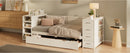 White Wooden Twin Size Daybed with Side Shelves & Drawers, Multi-Functional Desk & Charging Station