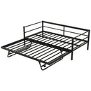 Twin Size Metal Daybed with LED and Adjustable Trundle, Pop Up Trundle, Black