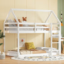 Twin over Twin Rubber Wood Floor Bunk Bed, with ladder,Guardrails,House-Shaped-Bunk Bed,White
