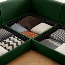 Modern Green Chenille 2-Seater Sofa with Ottoman Storage, Cylindrical Backrest and Armrests