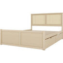 Queen Size Wood Storage Platform Bed with 4 Drawers, Rattan Headboard, Nature