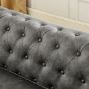 Chesterfield Sofa Tufted  Upholstered PU 3-Seater Sofa Scrolled Arms with Nailhead Decoration, DGY (88.5''x37''x28'')