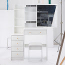 37' Middle Size Left Bedside Cabinet Vanity Table + Cushioned Stool, Extra Large Right sliding mirror, Multi Layer High Capacity Storage, Practical Fashionable Dresser, Suitable For Large Space