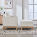 Oversized 40.35 in. Velvet Swivel Barrel Accent Chair and Ottoman Set with Storage, Ivory Boucle