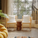 Farmhouse Modern Dining Corner Chairs Set of 2 with Handwoven Rattan Backrests and Solid Wood Legs