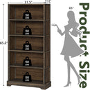 65 Inch Solid Hardwood Bookshelf With Five Tier Open