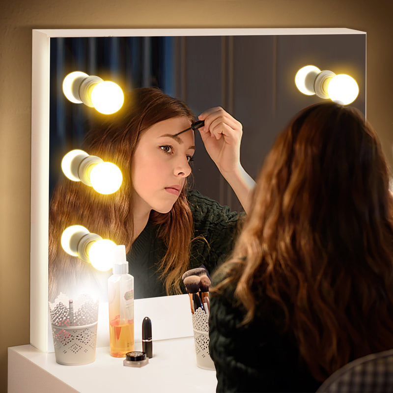 Walker Edison | Vanity Makeup Table Desk with LED Light Mirror