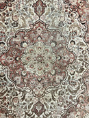 Antique Persian Tabriz Rug 10x12, Wool Hand Knotted Oriental Carpet, Beige Light Red, Floral Medallion