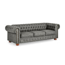 Chesterfield Sofa Tufted  Upholstered PU 3-Seater Sofa Scrolled Arms with Nailhead Decoration, DGY (88.5''x37''x28'')