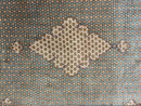 Rare Persian Rug 8x12, Qum Rug, Repeated Star Motifs, Blue and Ivory, Fine 300 KPSI, Hand Knotted Handmade Vintage Wool Rug