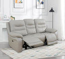 Power Reclining Leather Sofa Set With USB Port Light Grey