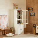 Retro Style Hutch Cabinet with Single Glass Door, China Cabinet for Home, Office, or Studio - White, 75.25'' Tall