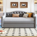 Upholstered Full XL Size Daybed with LED Belt and Trundle, Gray, Linen, 84'' x 41.5'' x 27''