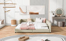 Queen Size & Twin XL Size Upholstered Platform Bed, Mother & Child Bed, PU Leather, Beige