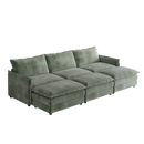 Corduroy fabric 3-seater comfortable cloud sofa with 3 movable footrests for living room, oversized deep-seat recliner, upholstered large-size deep-seat sofa with 3 cushions