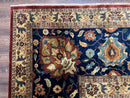 Palace Size Indo Persian Rug 12x15, Sultanabad Mahal Carpet, Red Navy Blue, Fine 210 KPSI