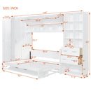Full Size Murphy Bed Wall Bed with Closet , Drawers and Shelves, White
