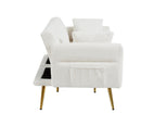 Modern Teddy Upholstered Accent Loveseat Sofa With Side Pocket,Folding Sleeper Sofa Bed With Foldable Armrest , Adjustable Backrest and Golden Metal Legs for Living Room,White